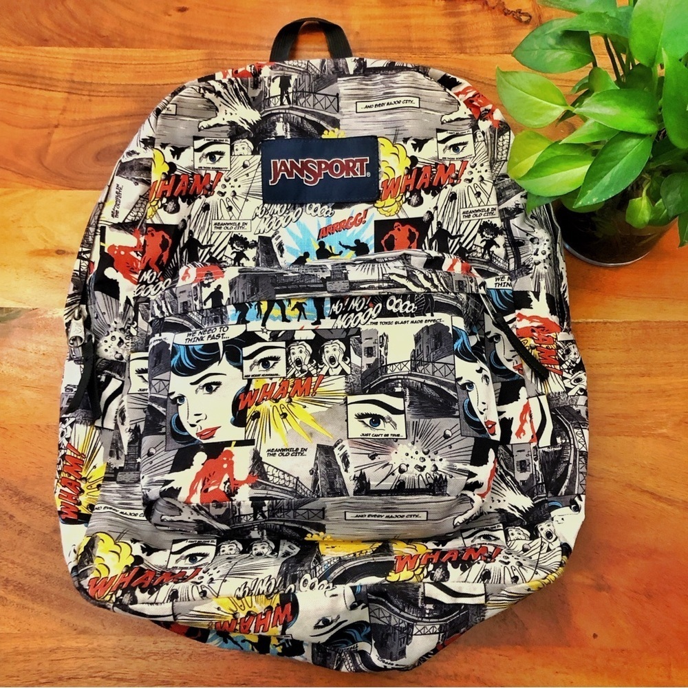 💥REAR Jansport Comic Pop Print Backpack Bold Comic Retro Graphic.